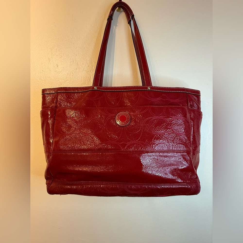Coach Red Leather Tote Bag